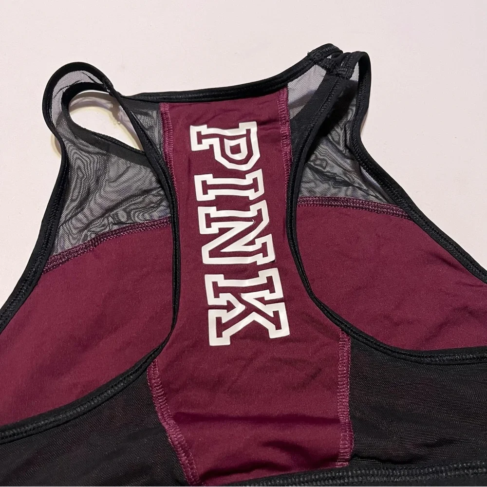 PINK Victorias Secret PINK Crop Haut Court Sports Bra Maroon Black Womens Size S